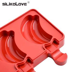 New 6-Cavity Banana-Shaped Silicone Cream with Popsicle Sticks, BPA-Free Fruit <b>Ice</b> <b>Pop</b> Tray Mold - Product Image 6