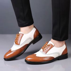 Large Size 38-47UK <b>Pointed</b> Toe Men's Business Dress Shoes Carved Colored Design Lace-Up Closure Breathable Anti-Slip Lightweight - Product Image 5