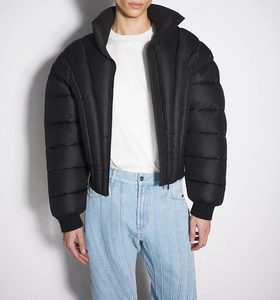 Piumino Corto Personalizzato Oversize Trapuntato con Collo Alto OEM da <span class=keywords><strong>Uomo</strong></span>, Imbottitura <span class=keywords><strong>a</strong></span> Bolle <span class=keywords><strong>a</strong></span> V, Stile Streetwear Techwear - Product Image 2