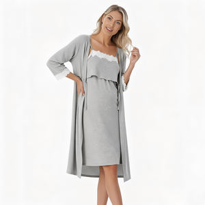 Conjunto <span class=keywords><strong>de</strong></span> Bata <span class=keywords><strong>de</strong></span> Maternidad <span class=keywords><strong>de</strong></span> <span class=keywords><strong>2</strong></span> Piezas, Camisón <span class=keywords><strong>de</strong></span> Modal con Encaje y Bata para Parto, Hospital y Posparto - Product Image 6