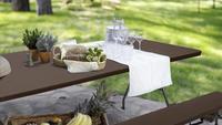 Table de bureau pliante légère et portable, motif bois simple avec structure en acier pour cuisine, extérieur et usage en plein air