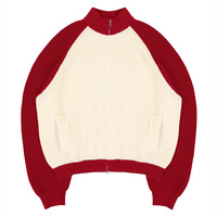 Cardigan Homme Personnalisé à Blocs de Couleurs Contrastées, Veste à Manches Longues en Coton, Cardigan Tricoté Épais à Double Fermeture Éclair, Pull Tricoté pour Homme