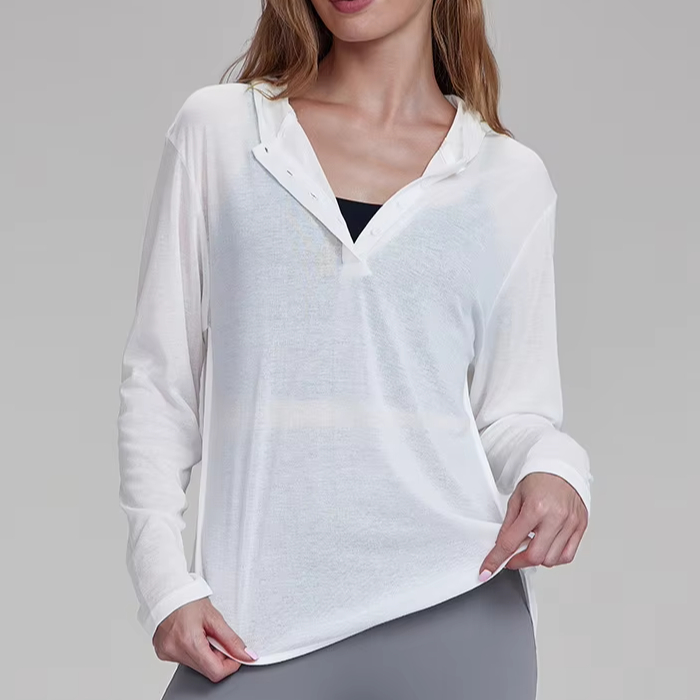Soft Comfort Yoga Wear Long Sleeves Loose Breathable Sports Women's Autumn Outdoor Hooded Fitness Wear Yoga Tops