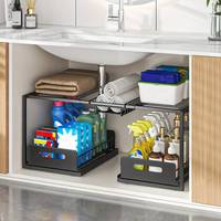 D5671 Organisateur sous évier extensible grande capacité à 2 niveaux avec panier coulissant pour outils de nettoyage et serviettes
