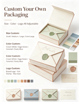 Boîte cadeau réutilisable écologique de style enveloppe rétro avec sceau doré en relief, logo personnalisé et design décoratif