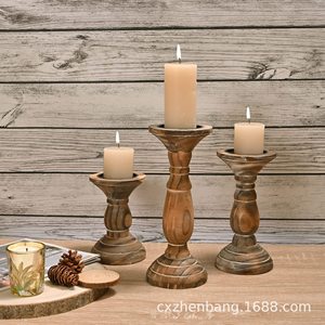 Ensemble de 3 chandeliers en bois style colonne pour la décoration de la maison - Product Image 2