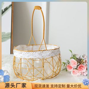 Iron gold <b>flower</b> <b>basket</b>, hand-held woven gift <b>basket</b>, <b>flower</b> arrangement <b>basket</b>, fruit storage <b>basket</b>, suitable <b>for</b> gifting. - Product Image 5