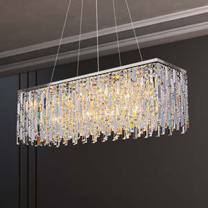 Zeal Lighting Restaurante Colgante Moderno Lujo Rectangular Plata Candelabros de cristal sobre mesa de comedor rectangular - Product Image 3