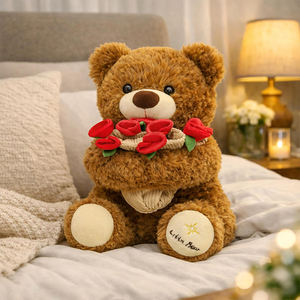 V392 Oso de Peluche de Alta Calidad Personalizado de 11.8 Pulgadas con Ramo de Rosas, Muñeco de Peluche Romántico con Sombrero de Flores, Perfecto como Regalo de Cumpleaños - Product Image 4