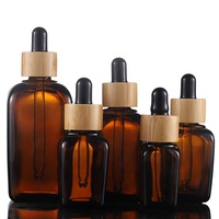 Classique carré vide ambre bouteille d'huile essentielle 30ml bouteilles en verre bois bouchon compte-gouttes