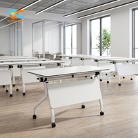 Table de formation mobile pliable avec cadre blanc, panneau de protection et roulettes pour bureaux, salles de formation et salles de classe