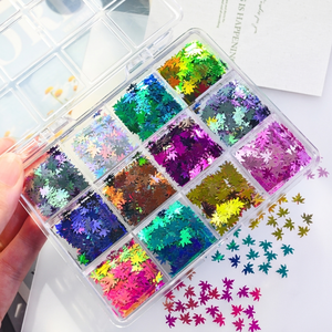 12 grilles de paillettes pour ongles en forme de feuille d'érable d'automne, holographiques, laser, colorées, flocons de feuilles, pour DIY Nail Art, résine époxy, décoration de bijoux - Product Image 6
