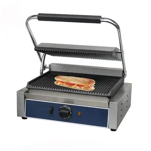 Top Grooved Bottom Grooved Commercial Snack Equipment Electric Single Sandwich Iron Press Panini Grill