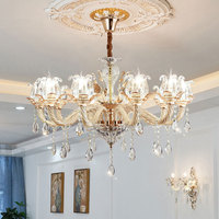 Candelabros de lujo europeos Villa decorativa luces colgantes con velas flor taza Francia lámpara de techo para sala de estar comedor