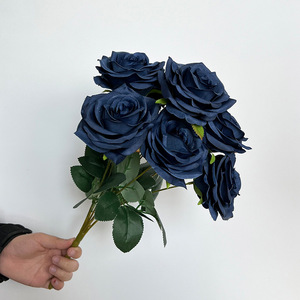 Bouquet de roses artificielles en soie multicolore 9 têtes blanc bleu <span class=keywords><strong>mariage</strong></span> événement saint valentin <span class=keywords><strong>décoration</strong></span> <span class=keywords><strong>florale</strong></span> <span class=keywords><strong>pas</strong></span> <span class=keywords><strong>cher</strong></span> - Product Image 1