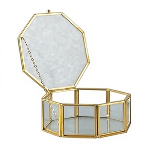 AMSON BRASS AB-5554 Decorative Metal Brass Shape <b>Glass</b> <b>Box</b> Jewelry Stand Cosmetic Storage <b>Box</b> Tabletop Buckle Closure High - Product Image 1
