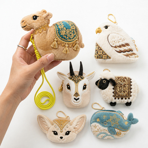 Portamonete Peluche Kawaii Morbido Boho con Cerniera, a forma di Cammello, Falco, Gazella, Volpe, Pecora, Balena, con Portachiavi <span class=keywords><strong>e</strong></span> Ciondolo per Borsa, Personalizzabile con Logo, per Ragazze - Product Image 1