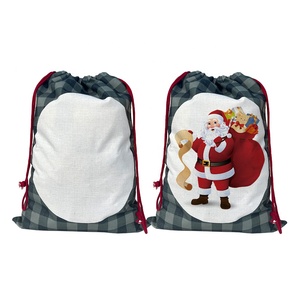 Prosub Wholesale Sublimation <strong>Christmas</strong> Blanks Santa Sack Drawstring <strong>Buffalo</strong> <strong>Plaid</strong> Linen Sublimation <strong>Christmas</strong> Sacks Sale - Product Image 2