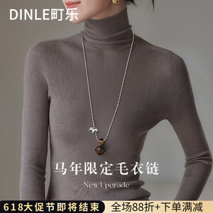 สร้อยคอจี้หินธรรมชาติ Dinle พร้อมโซ่เงิน รูปทรงสัตว์ ดีไซน์เรขาคณิต แฟชั่น สร้อยคอสำหรับใส่กับเสื้อสเวตเตอร์ ของขวัญ เครื่องประดับ - Product Image 3
