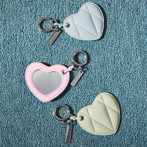 Heart Shape Mini Pocket Mirror PU Leather Compact Makeup Keychain for Promotions
