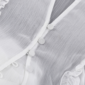 <span class=keywords><strong>Top</strong></span> Lungo in Chiffon Bianco Trasparente con Lacci e Bottoni, Moda Boutique Estate 2026, Abbigliamento Femminile, <span class=keywords><strong>Top</strong></span> con Volant, Camicetta da Donna - Product Image 6