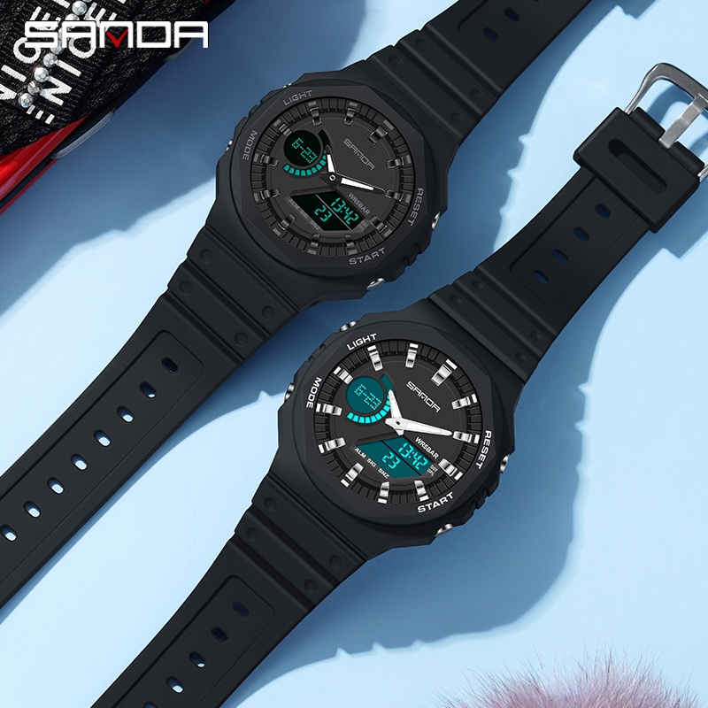 SANDA 6016 Black Digital Sports Watch for Men - Water Resistant