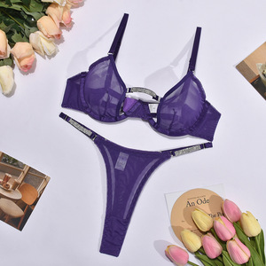 Ensemble de lingerie sexy pour femme, deux pièces, en maille, avec estampage à chaud et effet froncé, très demandé - Product Image 4