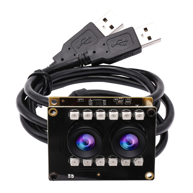 ELP WDR Dual Lens USB Camera Module AR0230 2MP 1080P Stereo USB Webcam No Distortion Lens IR Infared Camera for Face Recognition