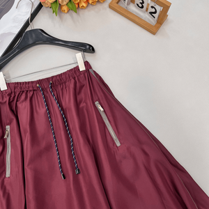 Women Drawstring Waist A Line Maxi <b>Skirt</b> Zipper Pockets <b>Elastic</b> Waist Casual Long <b>Skirt</b> - Product Image 5