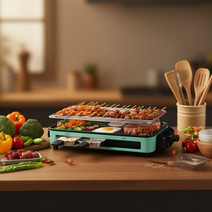 Grill électrique d'intérieur 2 en 1 avec plaque amovible, 5 niveaux de température, compatible lave-vaisselle, petits plateaux - Product Image 2