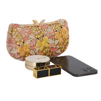 Tas Malam Wanita Elegan Berbentuk Gaun dengan Hiasan Kristal Rhinestone Kupu-Kupu dan Bunga untuk Pesta Pernikahan dan Makan Malam.