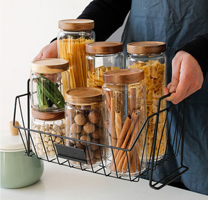 Contenedor de Almacenamiento Multifuncional de Estilo Moderno y Sencillo para Mostrador, Despensa, Cocina, Frascos de Vidrio con Tapa de Madera - Product Image 2