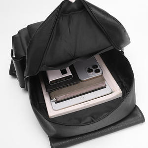 Custom British Retro Soft PU Leather <b>Backpack</b>, Casual Waterproof Travel <b>Backpack</b> with Belt Buckle - Product Image 3