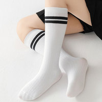 Chaussettes longues en coton fin pour enfants, garçons et filles, mi-mollet, chaussettes d'école, noir et blanc, chaussettes uniformes