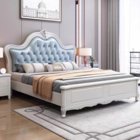 Lit de style traditionnel de luxe de haute qualité, taille King Queen, cadre de lit en bois massif pour meubles de chambre à coucher