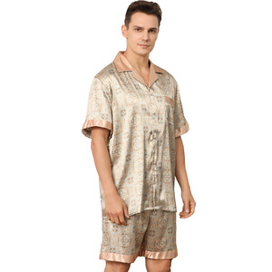 2020 Pijama Herren Piyamas De Seda 2-teiliges Set Herren bekleidung Herren Nachtwäsche Seiden satin Passende Paare Pyjama Set - Product Image 1