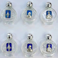 Bouteille en verre de 15 ml d'eau bénite de l'Église catholique avec icône religieuse collée et couvercle électroplaqué