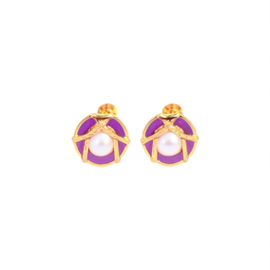 Boucles d'oreilles tendance en acier inoxydable 316L plaqué or PVD, émail violet, design rond, bijoux pour femmes - Product Image 2