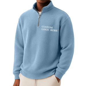 Unisex Waffle 1/4Zip Neck Pullover <strong>Jumper</strong> Pure Color Long Sleeve Zip <strong>Mock</strong> Neck Knitwear for <strong>Shirt</strong> Cropped 3D Embroidery Winter - Product Image 1