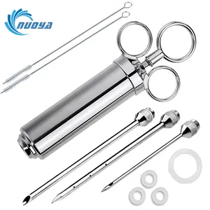 Stainless Steel Meat Injector- Marinade Injector Gun Flavor Needle Meat BBQ Tool Flavor Cooking Syringe with 2 Needles
