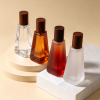 Vente en gros de flacons de parfum en verre ambré transparent givré de 15 ml, flacons pulvérisateurs, flacons compte-gouttes, flacons cosmétiques à bille avec bouchon en bois