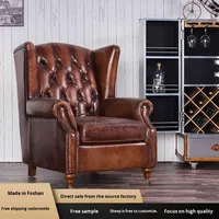 Chaise Tigre à dossier haut de style américain rétro, fabriquée sur mesure par l'usine de Foshan, en cuir véritable, canapé d'art, chaise à cigares pour salon