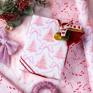 Papel de Regalo con Diseño de Árbol de Navidad y Lazo Rosa, 17 Pulgadas x 32.8 Pies, Reciclable, para Manualidades y Regalos - Product Image 2