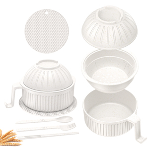 Custom Logo Cereal Bowls Food Container Plastic Plates Wheat Straw Bowl Instant Noodle Microwave <b>Ramen</b> Bowl <b>Set</b> - Product Image 2