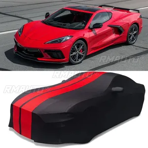ผ้าคลุมรถแบบเต็มคันสำหรับ Chevy Corvette C8 Stingray ปี 2020-2022 สำหรับใช้ภายในอาคาร ป้องกันรอยขีดข่วน ฝุ่น และรังสียูวี ผ้าซาตินยืดได้ สีดำ เทา แดง - Product Image 2
