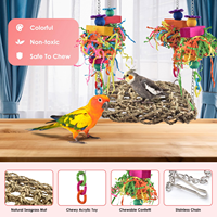 GSF Jouet pour oiseaux en filet tressé à la main en herbe, filet à gratter pour perroquet avec 3 cordes à mâcher en bois