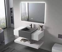 Ensemble de meuble-lavabo mural moderne en marbre blanc, style chinois, avec double vasque, écologique, facile à nettoyer, et miroir