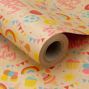 Rollo de Papel Kraft Recubierto por Ambos Lados, Reciclable, Diseño de Globos de Helado Arcoíris, Banderas para Fiestas, Embalaje Ecológico para Regalos y Manualidades - Product Image 5
