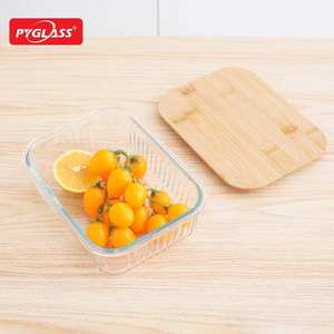 Boîte à bento en verre Pyglass avec couvercle - Contenant alimentaire rectangulaire en verre borosilicate de haute qualité avec couvercle en bois - Product Image 6