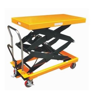 Carretilla Elevadora Hidráulica Tipo Tijera Amarilla, Mesa Elevadora Móvil Portátil con Ruedas, Diseño Compacto, Plataforma de Elevación Manual - Product Image 2